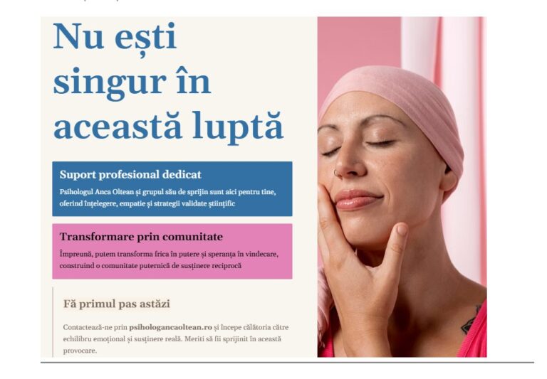 Grup de sprijin și terapie online pentru persoane cu afecțiuni oncologice, coordonat de psihologul Anca Oltean